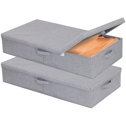 YheenLf Unterbettkommode mit Deckel, Unterbett Aufbewahrungstasche, Faltbare Kleideraufbewahrung mit Griff für Bettdecken Decken Kleidung, Grau, 2-Pack, 80x40x15cm von YheenLf