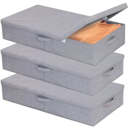 YheenLf Unterbettkommode mit Deckel, Unterbett Aufbewahrungstasche, Faltbare Kleideraufbewahrung mit Griff für Bettdecken Decken Kleidung, Grau, 3-Pack, 80x40x15cm von YheenLf