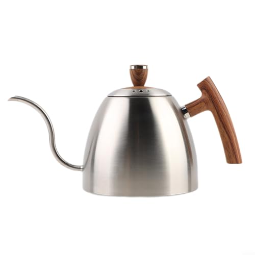 1500 ml Kaffeekessel mit Edelstahl-Schwanenhals und Holzgriff für reibungslosen und kontrollierten Wasserfluss (Silber) von Yhenlovtt