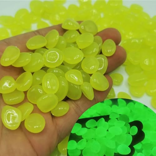 300 Stück fluoreszierende Harz-Kiesel für Garten und Aquarium-Dekoration, energiesparende Leuchtsteine, absorbieren Licht und strahlen nachts aus, wiederverwendbar (gelb) von Yhenlovtt