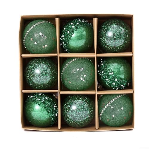 9-teiliges Weihnachtskugel-Ornament-Set, bruchsichere Kunststoff-Weihnachtskugeln, 8 cm Glitzer-Weihnachtsbaumkugeln, Weihnachtsschmuck zum Aufhängen (grün) von Yhenlovtt