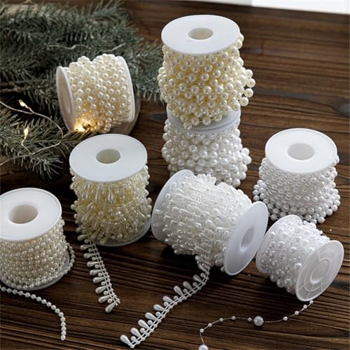 Atemberaubende weiße Perlen-Girlande für Hochzeiten, Partys und Bastelprojekte (beige 6 mm 5 m) von Yhenlovtt