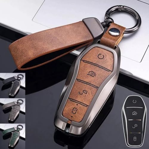 Autoschlüssel-Hülle aus Zinklegierung und Leder für BYD Song Qin Han EV und für Tang-Modelle, kombiniert Stil und Haltbarkeit für den täglichen Gebrauch (grau) von Yhenlovtt