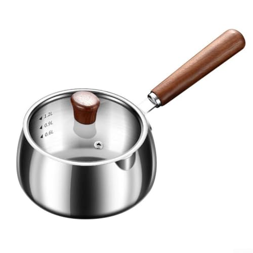 Butterschmelztopf aus 304 Edelstahl, Doppelgriff, Milchwärmer, Soßentopf mit Holzgriff für Induktion, Gas, Elektroherd, Babynahrung, 700 ml, 1200 ml (1200 ml) von Yhenlovtt