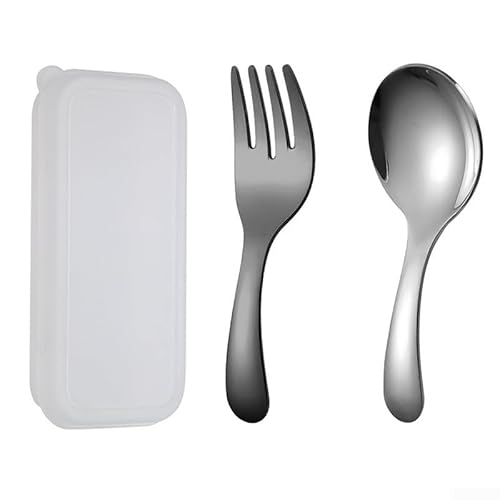 ChildSafety Mini-Besteck-Set aus Edelstahl mit Löffel und Gabel für unbeschwerte Mahlzeiten (schwarz) von Yhenlovtt