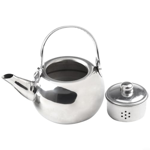 Edelstahl-Wasserkocher mit hitzebeständigem Griff und eingebautem Filter, geeignet für Camping, Kaffee und Tee (14 cm) von Yhenlovtt