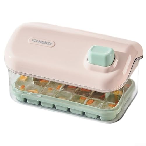Eiswürfelbereiter-Box mit Deckel, Press-Typ-Eiswürfelbehälter, stapelbarer Kunststoffbehälter für schnelles Kühlen von Getränken und ordentliche Gefrierschrank-Organisation (Rosa) von Yhenlovtt