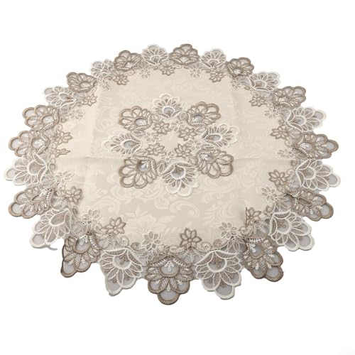 Elegante runde Spitzen-Tischdecke mit Blumenmuster, weiches Polyester, staubdichte Tischdecke für Kaffee oder Esstisch (L) von Yhenlovtt