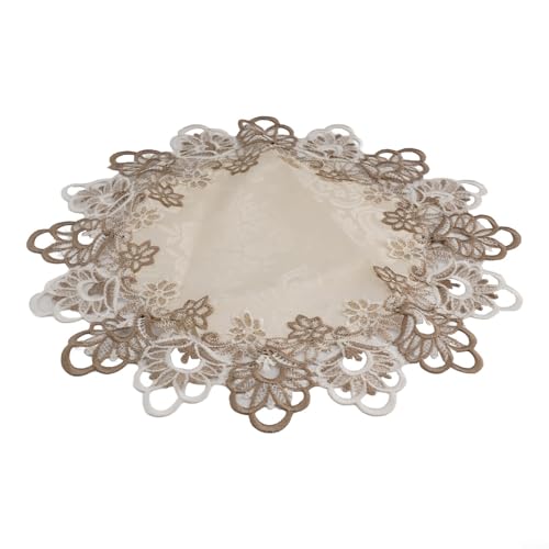 Elegante runde Spitzen-Tischdecke mit Blumenmuster, weiches Polyester, staubdichte Tischdecke für Kaffee oder Esstisch (M) von Yhenlovtt
