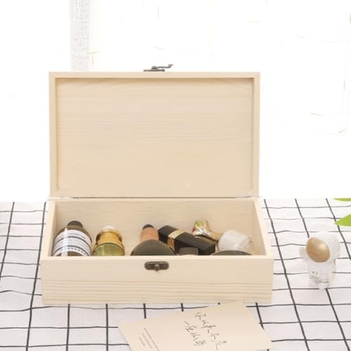 Holzkiste mit Scharnierdeckel, DIY-Aufbewahrungsbox, rustikale kleine Holzbox, mit Verschlussverschluss, für Tischdekoration zu Hause (L) von Yhenlovtt
