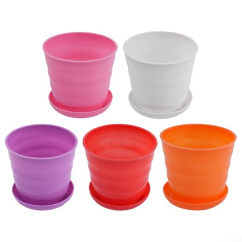Mini-Blumentöpfe aus Kunststoff, mit Drainagelöchern, Set mit 5 bunten Pflanzgefäßen, für Innen- und Außenbereich, mit Untersetzer, für Sukkulenten-Dekoration Mini-Blumentöpfe aus Kunststoff, mit Drainagelöchern, Set mit 5 bunten Pflanzgefäßen, für Innen- und Außenbereich, mit Untersetzer, für Sukkulenten-Dekoration von Yhenlovtt