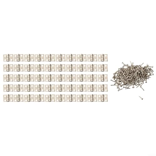 Mini-Scharniere aus massivem Messing für kleine Bastelprojekte, perfekt für Puppenhäuser und Schmuckschatullen (Silber), 50 Stück von Yhenlovtt
