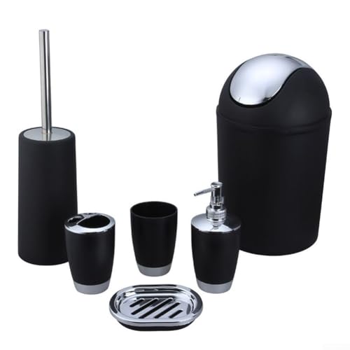 Modern Bathroom Essentials 6-teiliges Set mit Zahnbürstenhalter, Seifenschale und Mülleimer für einen organisierten Look (schwarz) von Yhenlovtt