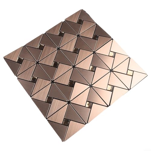 Moderne Mosaik-Metall-Wandfliesen, 30 x 30 cm, Aluminium-Verbundplatte, abziehbar und klebrig, dekorative Wandverkleidung für Küche, Innenraum, Zuhause (Kupfer) von Yhenlovtt