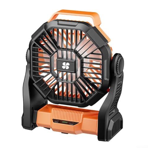 Multifunktionaler Zeltventilator mit 10000mAh Akku, 4 Geschwindigkeitsoptionen und eingebautem LED-Licht für Camping und Heimgebrauch (Orange) von Yhenlovtt