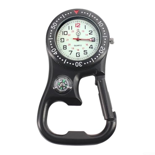 Outdoor-Kletteruhr mit Karabinerhaken und Flaschenöffner zum Wandern für Camping Abenteuer mit Dual-Zeitzonen-Zifferblatt und Leuchtzeigern (schwarz) von Yhenlovtt
