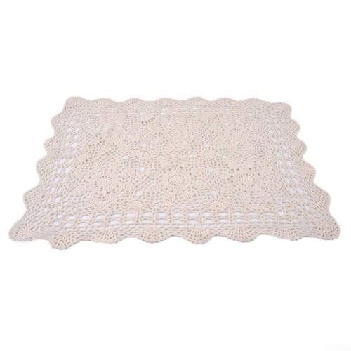 Rechteckige Baumwoll-Tischdecke mit Häkelspitze für dekorative Ess- und Café-Möbel (Beige) von Yhenlovtt