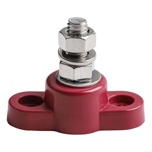 Robuster Batterieklemmenblock, 12 V, 24 V, Stromverteiler, Anschlussdose, Edelstahlschrauben, Messing, für Solar-RV, Marine-LKWs (M8-rot) von Yhenlovtt