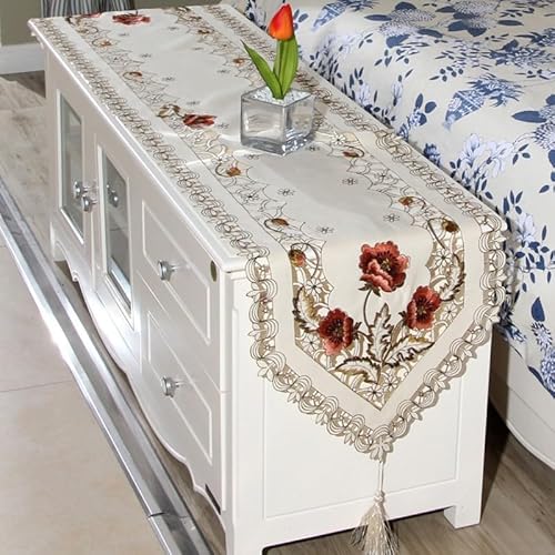 Tischläufer aus durchscheinendem Stoff mit schickem Blumenmuster für elegantes Essen (40 x 196 cm, Nr. 1) von Yhenlovtt