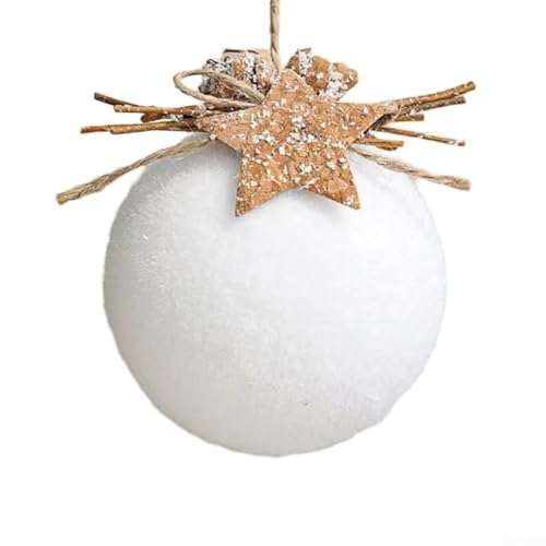 Weihnachtskugel zum Aufhängen, mit Stoff umwickelt, Schaumstoffdekoration, Geländerkranz, handgefertigt, bruchsicher, Ornament, Weihnachts-Schneeball-Ornamente (weiße Weihnachtskugel) von Yhenlovtt