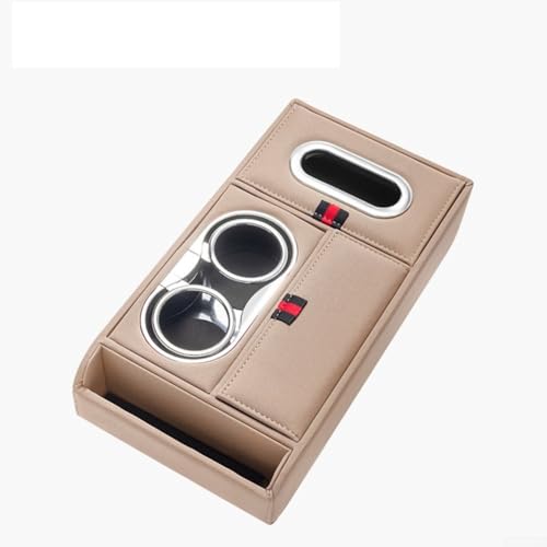 Yhenlovtt Auto Armlehne Pad, Multifunktionale Aufbewahrungsbox für Auto Armlehne Box, Kissen mit Getränkehalter und Taschentuchbox Storage Organizer, (Beige) von Yhenlovtt