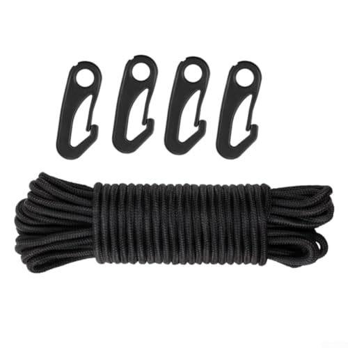 Yhenlovtt Gartenflagge für den Außenbereich, 115 m Länge, mit 4 stabilen Clips für Hof, 11,6 m, Fahnenmast-Seil und Clips, Set mit Karabinerhaken, 6 mm Nylon, schwarze Flagge für Seil von Yhenlovtt