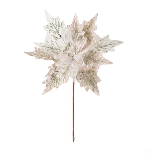 Yhenlovtt Künstliche Flanell Pailletten Weihnachten Blume Ornament 30x35cm mit Stiel - Glitzer Rot Gold Kaffee Dekoration für Baum, Girlande, Kranz (Champagner1) von Yhenlovtt