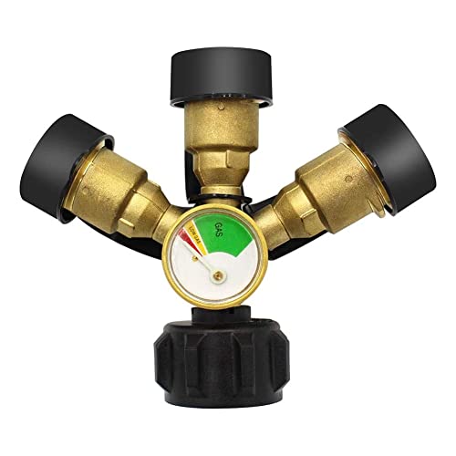 Yheonver 1 Stück 3 Y Propangas-Splitter Propan LP-Tank-T-Manometer-Adapter mit Manometer und Absperrventil von Yheonver