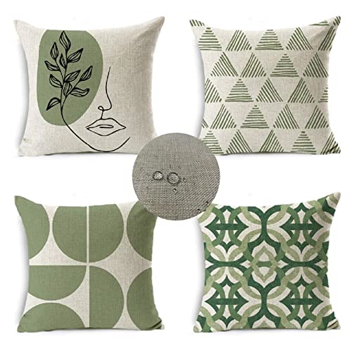 Kissenbezugen wasserdichte 4 Stück Dekorativ Hellgrün Outdoor Lounge Kissen, Wasserdichtes Leinen Geometrisch Muster Kissenhülle, für Sommer Balkon Terrasse Garten Bauernhaus Dekor 40x40cm JW-7864 Kissenbezugen wasserdichte 4 Stück Dekorativ Hellgrün Outdoor Lounge Kissen, Wasserdichtes Leinen Geometrisch Muster Kissenhülle, für Sommer Balkon Terrasse Garten Bauernhaus Dekor 40x40cm JW-7864 von Yhfunfo