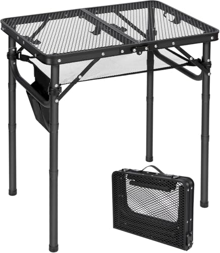Klappbarer Campingtisch für draußen, 3 verstellbare Höhen, tragbarer Aluminium-Campingtisch mit hitzebeständigem Netz-Metall-Schreibtisch, Outdoor-Tisch für Grillen, Kochen, 60 x 40 cm, Schwarz (61 x von Yhinxuen