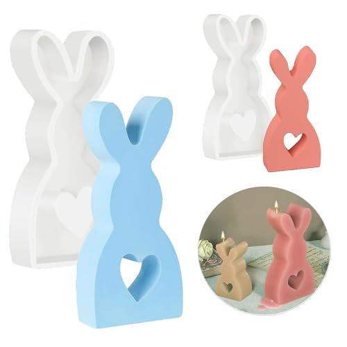 Silikonformen Gießformen,2 Stück Silikonformen Ostern, 3D Osterhase Silikonform Kerzenhalter,Kaninchen Gießformen Silikon, Silikonform Hase, Ostern Hase Backform für Kerzenherstellung von Yhjxly