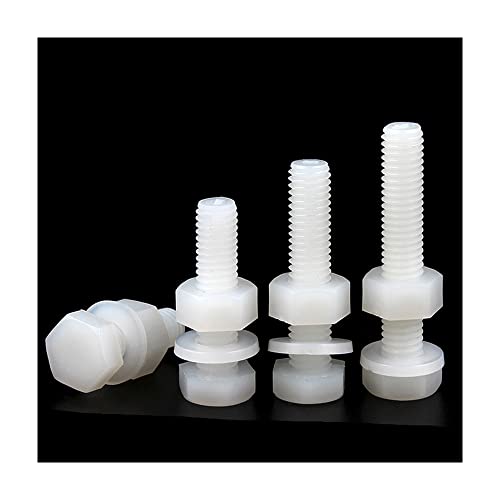 50PCS M3,25mm,Weiße Nylon-Sechskantschraube Mutterscheibe-Set Metrische Gewinde-Sechskantkopfschraube Kunststoff-isoliertes Bolzen von Yhloubb