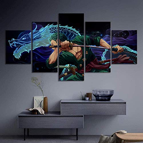 Leinwanddrucke 5 Stück Leinwand Bilder Wanddeko Wand Wohnzimmer Wanddekoration Anime Piece Zoro Deko Hd Poster Kunstwerke Malerei 150X80 cm Rahmenlos von Yhnjikl