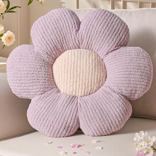Yhoelata Blumenkissen, Lila Blumengestalt Zierkissen, Plüsch Bodenkissen für Sofa & Bett Kinderzimmer, Mädchen Dekoratives Gänseblümchen Design Wohnkissen 50cm von Yhoelata