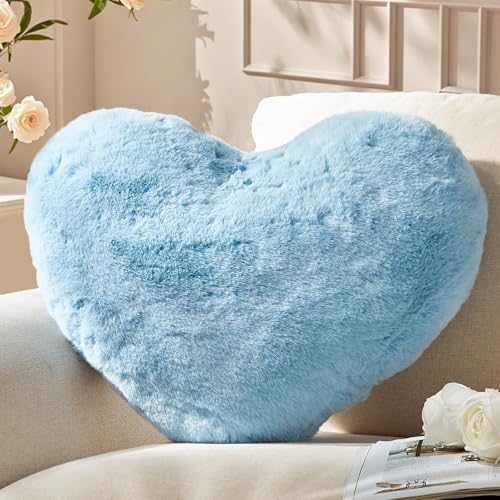 Yhoelata Herzkissen, Hellblau Herzform Kissen Kuschelkissen, Love Zierkissen Aesthetic, Plüsch Kissen für Wohnzimmer Sofa Schlafzimmer Bett, Geschenk 38x48 cm von Yhoelata