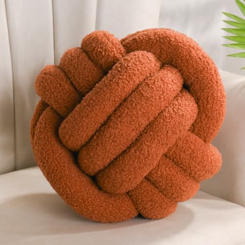 Yhoelata Knotenkissen, Dekokissen Braun, Zierkissen Aesthetic Sofakissen aus Teddysamt, Bett Deko Kissen Runden für Kind Schlafzimmer, Geschenk 28 cm von Yhoelata