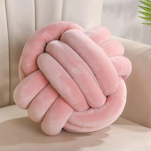 Yhoelata Knotenkissen, Dekokissen Rosa, Zierkissen Aesthetic Sofakissen aus Samt, Bett Deko Kissen Runden für Kind Schlafzimmer, Geschenk 28 cm von Yhoelata