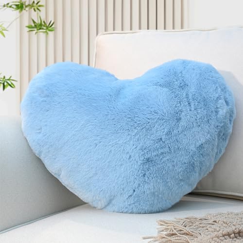 Yhoelata Herzkissen, Hellblau Herzform Kissen Kuschelkissen, Love Zierkissen Aesthetic, Plüsch Kissen für Wohnzimmer Sofa Kind Schlafzimmer Bett, Geschenk 26x36 cm von Yhoelata