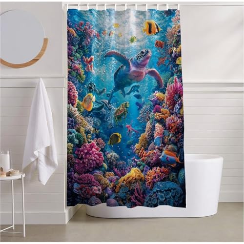 Duschvorhang 100x200 cm Blau Duschvorhang Wasserdicht Extra Lang Duschrollo Meeresschildkröten Shower Curtains Polyester Beschwerter Saum mit Duschvorhangringe Hotel Dormitory, Badezimmer Deko R2-523 Duschvorhang 100x200 cm Blau Duschvorhang Wasserdicht Extra Lang Duschrollo Meeresschildkröten Shower Curtains Polyester Beschwerter Saum mit Duschvorhangringe Hotel Dormitory, Badezimmer Deko R2-523 von Yhoonn