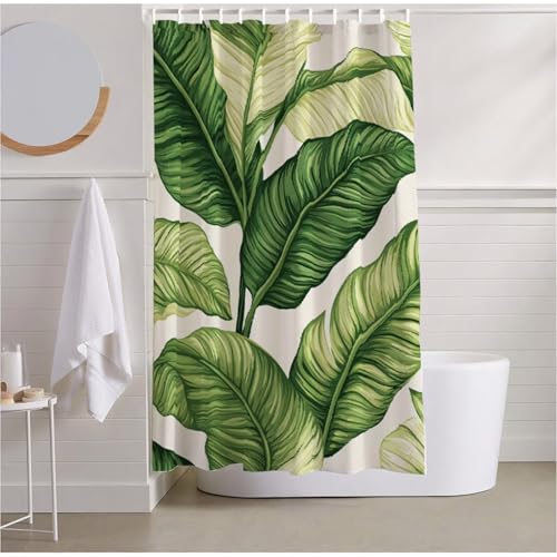 Duschvorhang 120x180 cm Grün Duschvorhang Wasserdicht Extra Lang Duschrollo Tropisch Shower Curtains Polyester Beschwerter Saum mit Duschvorhangringe für Hotel School Dormitory, Badezimmer Deko R2-505 von Yhoonn