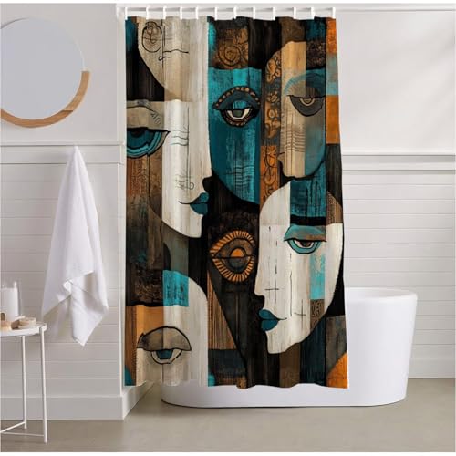Duschvorhang Nordeuropa Duschrollo für Badewanne 240 x 200 Duschvorhang Wasserdicht Beschwerter Saum, Shower Curtain Retro Duschvorhänge Polyester Stoff Badevorhänge für Familie Camping Duscheh R2-508 von Yhoonn