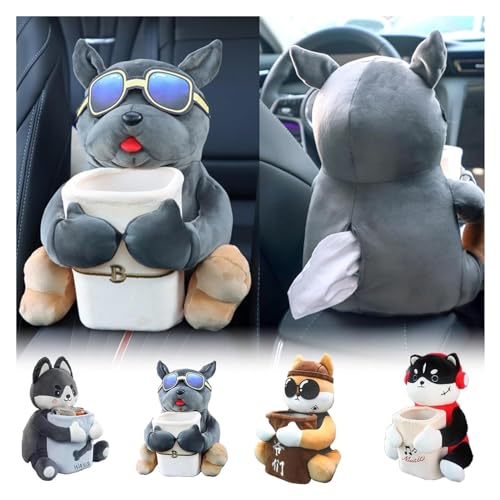 Yhqcdr Plüsch-Hunde-Auto-Tücherbox, 2-in-1-Auto-Tücherbox und Mülleimer, Niedliche Tier-Tücher-Kreativbox für Auto, Plüsch-Tücherbox-Halter (Farbe: A) von Yhqcdr
