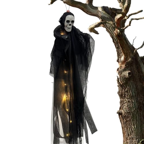 Fliegende Geister Halloween Deko | Beleuchteter Schädel Geist Prop Aufhängbar | Horror Gruseldekoration für Haus Vorgarten Terrasse Bäume Innen Außen Halloween Party von Yhsioaklo
