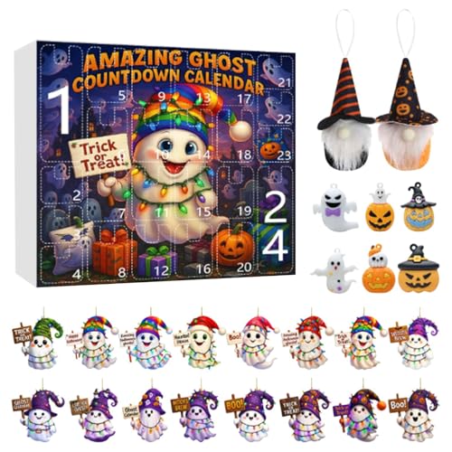 Yhsioaklo Halloween Adventskalender 24 Stück Thema Geist - Kalender Zählen auf der Rückseite Gruselig | Acryl Ornament 2D Dekoration für Partys Kinder Erwachsene Mädchen Baum Yhsioaklo Halloween Adventskalender 24 Stück Thema Geist - Kalender Zählen auf der Rückseite Gruselig | Acryl Ornament 2D Dekoration für Partys Kinder Erwachsene Mädchen Baum von Yhsioaklo