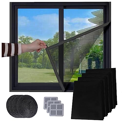 4 Stück Fliegengitter Fenster, Mückengitter Fenstergaze, 1,3mx1,5m Moskitonetze für Fenster, Fenster Insektenschutz Netz, Fenster Fliegennetz mit 4 Rollen Selbstklebeband 3 Reparatur Pads (Schwarz) von Yi'antai