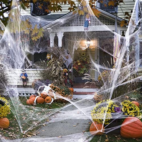 Halloween Spinnennetz Dekorationen, 300g Elastischer Spinnennetz 100 Schwarzen Horrorspinnen, Halloween Deko Spinnennetz Set Großes Spinnenband für Kamin, Türen Tisch, Fenster, Haus und Garten von Yi'antai