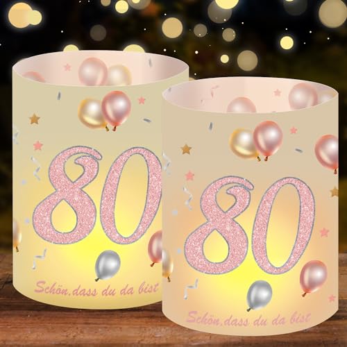 windlicht Geburtstag deko Windlicht Tischdeko Geburtstag Jahre Happy Birthday Deko Mann Frau Geschenke zum Frauen Männer Schön DASS Du Da Bist (Rose Gold 80) von Yi'antai