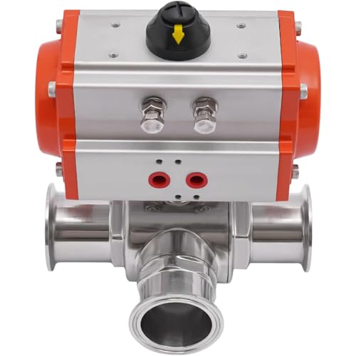 YiAndeli 2 Zoll Pneumatisch Kugelhahn 3-Wege Doppeltwirkend Tri-Clamp Sanitär Kugelhahn Mit T-Anschlüssen Für Rohrverschraubungen HVAC-Systeme, PTFE-Dichtung Orange,1 YiAndeli 2 Zoll Pneumatisch Kugelhahn 3-Wege Doppeltwirkend Tri-Clamp Sanitär Kugelhahn Mit T-Anschlüssen Für Rohrverschraubungen HVAC-Systeme, PTFE-Dichtung Orange,1 von YiAndeli