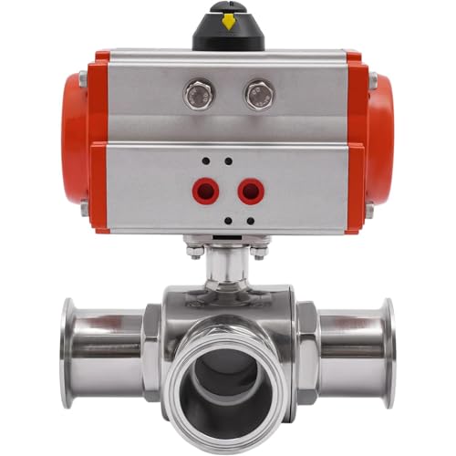 YiAndeli 2 Zoll Pneumatisch Kugelhahn 3-Wege T-Typ Druckluftbetätigt Kugelhahn Edelstahl Tri-Clamp Doppeltwirkend Kugelhahn Für Rohrleitungssysteme Orange,1 von YiAndeli