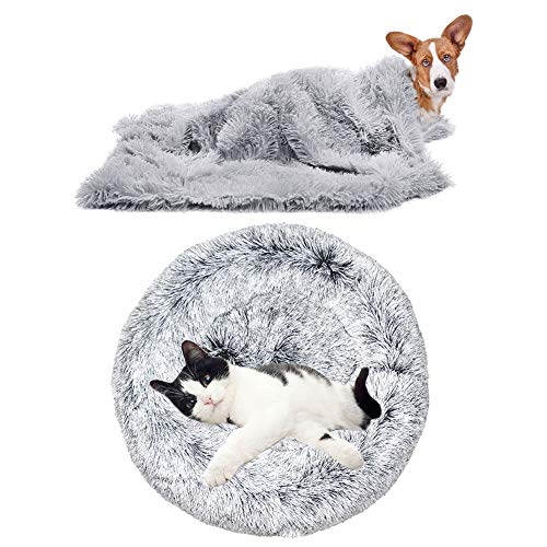 YiCTe Katzenbett Nettes Hundebett Waschbares Haustierbett Kissen Donut Hundebett Extra weich Bequem und geeignet für Katzen und kleine mittelgroße große Hunde (40 cm Durchmesser),Farbverlauf grau von YiCTe